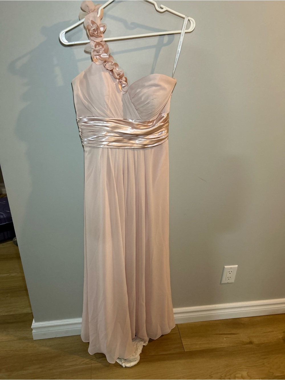 Bill Levkoff One-Shoulder Blush Pink Chiffon Gown